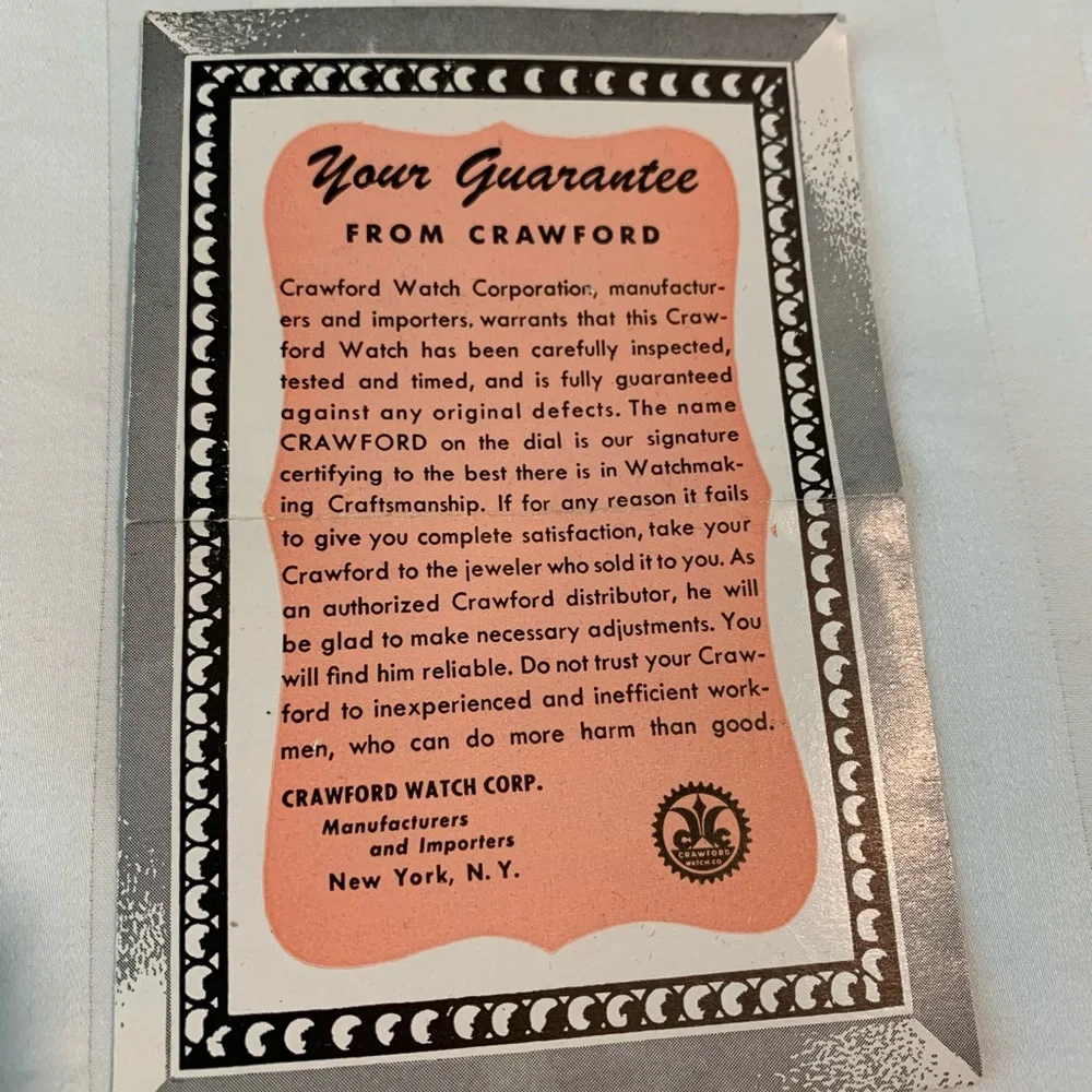 Vintage Crawford Lapel Pin 17 Jewels Watch (Working)